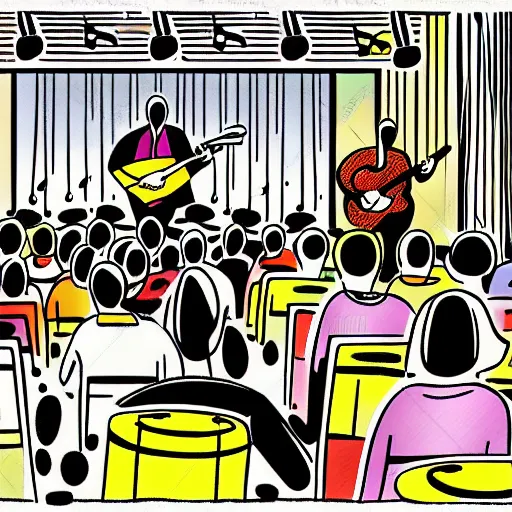 A man is playing a guitar in front of a crowd of people.